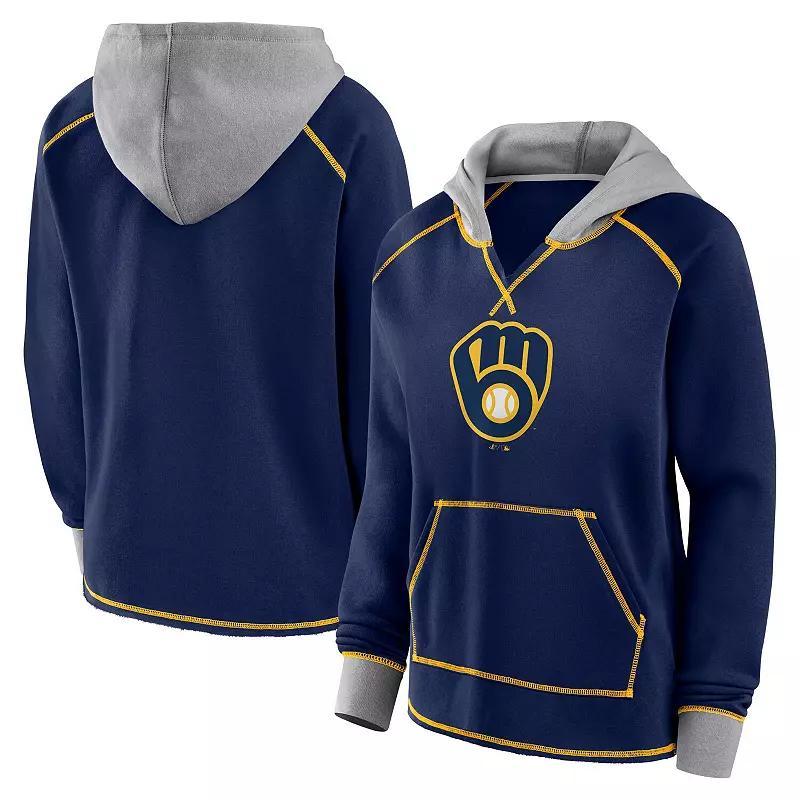 Women's Navy New England Patriots Boom Fleece Pullover V-Neck Hoodie, Size: 3XL, Blue Product Image