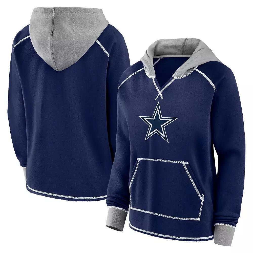 Women's Navy Dallas Cowboys Boom Fleece Pullover V-Neck Hoodie, Size: Large, Blue Product Image