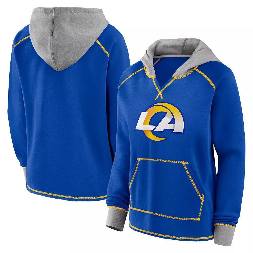 Women's Royal Los Angeles Rams Boom Fleece Pullover V-Neck Hoodie, Size: 2XL, Blue Product Image