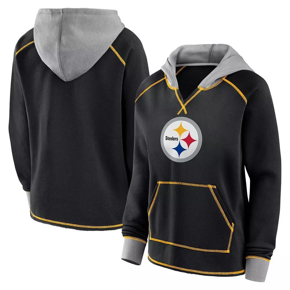 Women's Black Pittsburgh Steelers Boom Fleece Pullover V-Neck Hoodie, Size: Large Product Image