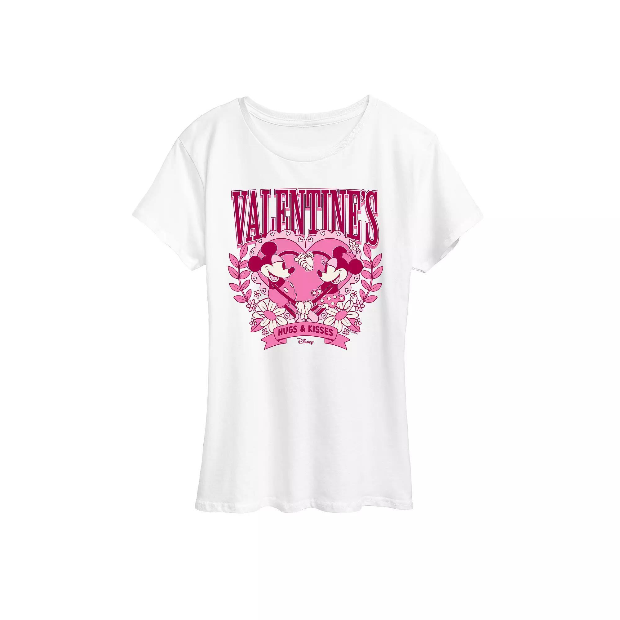Disneys Mickey & Minnie Mouse Womens Valentines Hugs & Kisses Graphic Tee Product Image