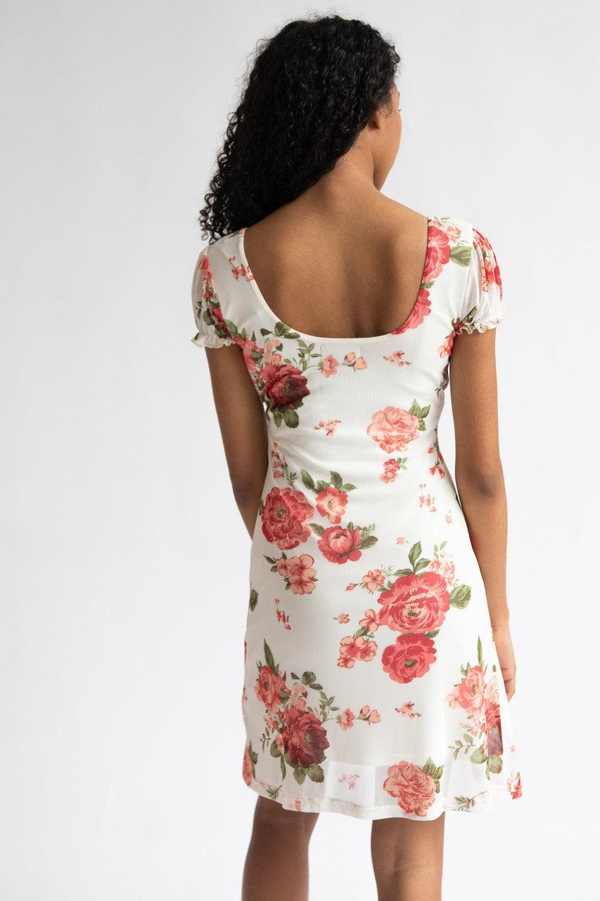 Puff Sleeve Floral Mesh Mini Dress Product Image