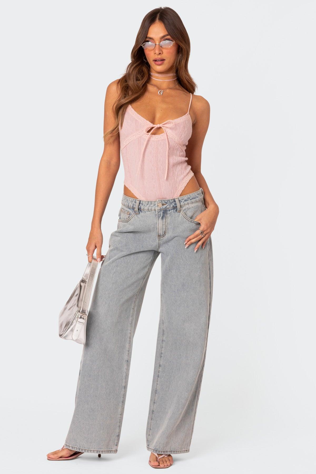 Lacey Knit Cut Out Bodysuit Product Image