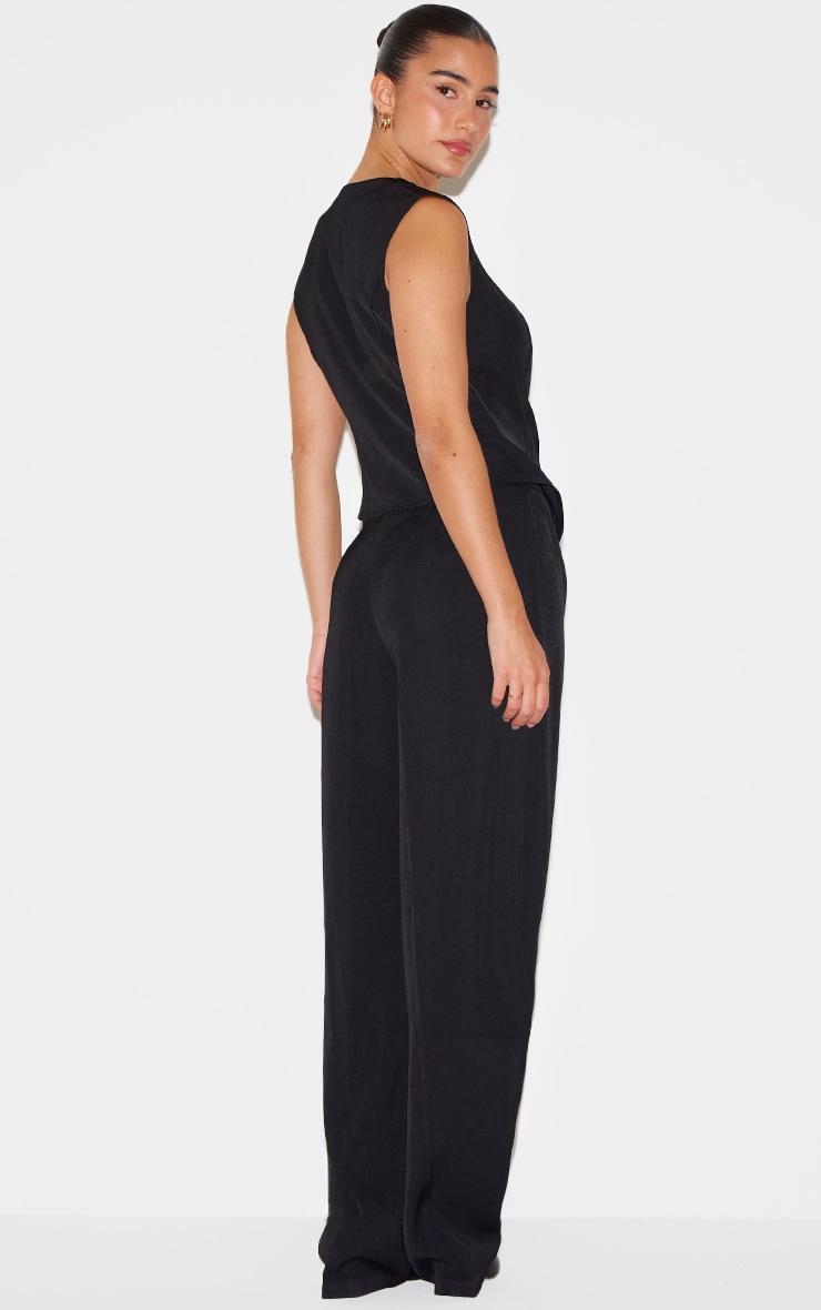 Black Woven Asymmetric Detail Vest Straight Leg Jumpsuit Product Image