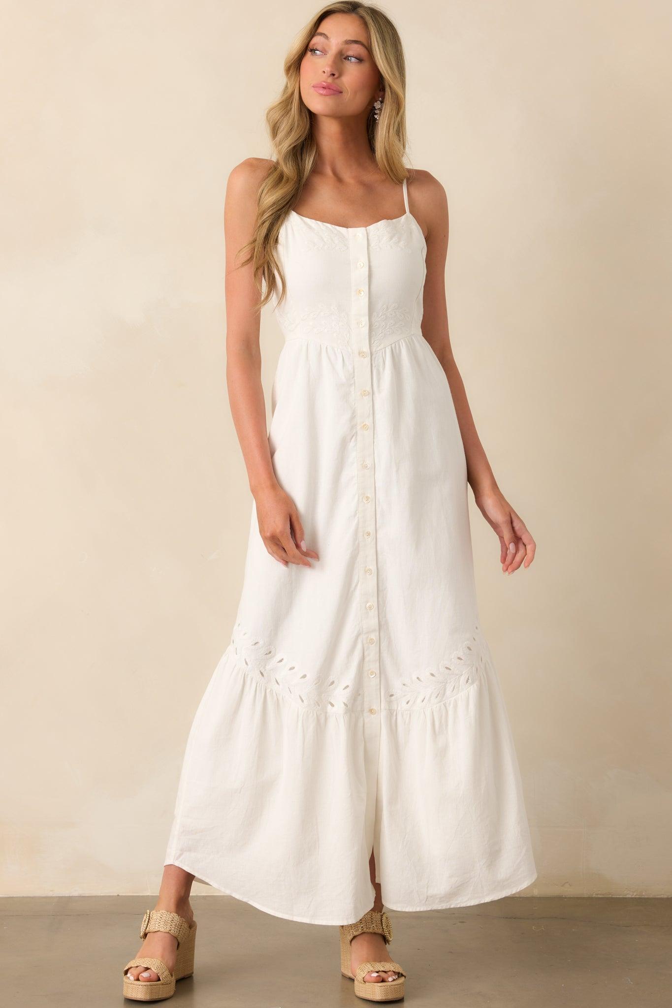 Z Supply White Citadelle Embroidered Linen Maxi Dress Product Image