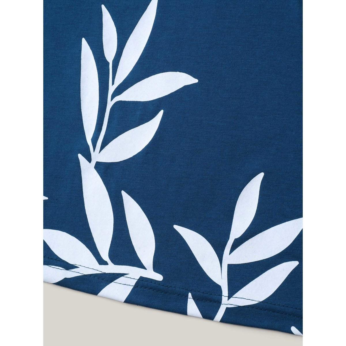 Plus Size Leafy Printed Hem Pleated Sleeveless Top Women Mediumblue Resort Pleated Square Neck Vacation Tank Tops Camis BloomChic 30/6X Product Image