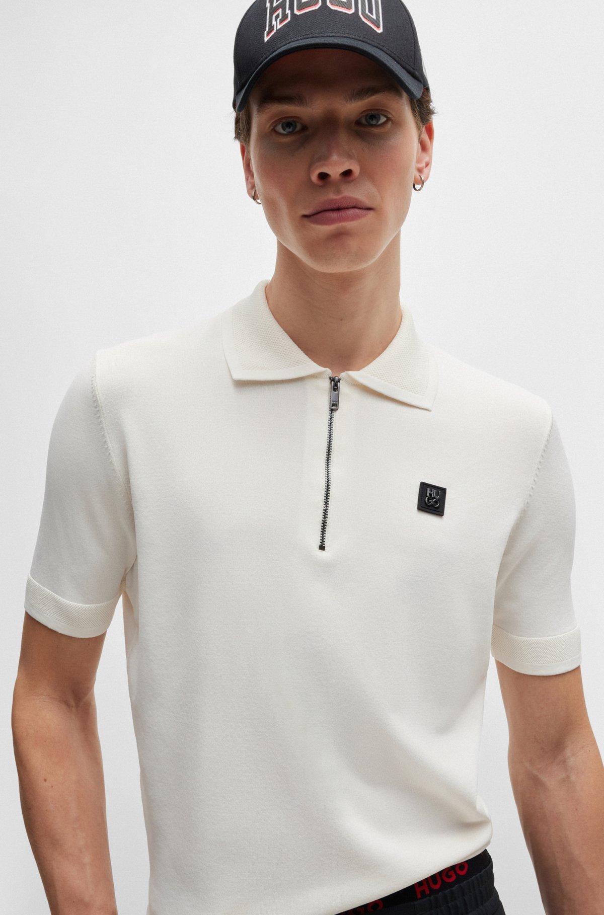 Zip-neck polo shirt with stacked logo Product Image