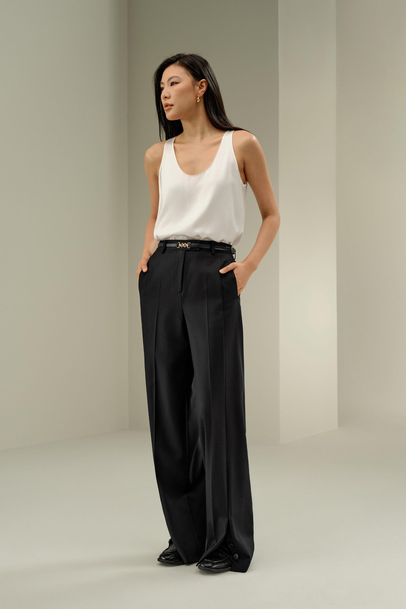 Wool Silk Blend Straight Pants Product Image