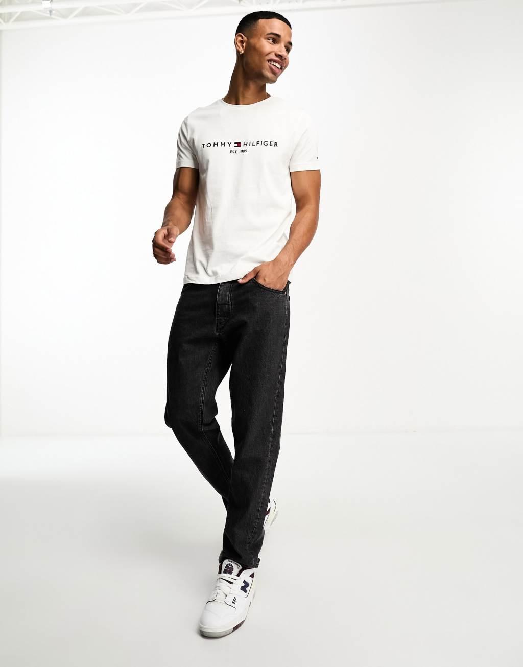 Tommy Hilfiger embroidered flag logo t-shirt in white Product Image