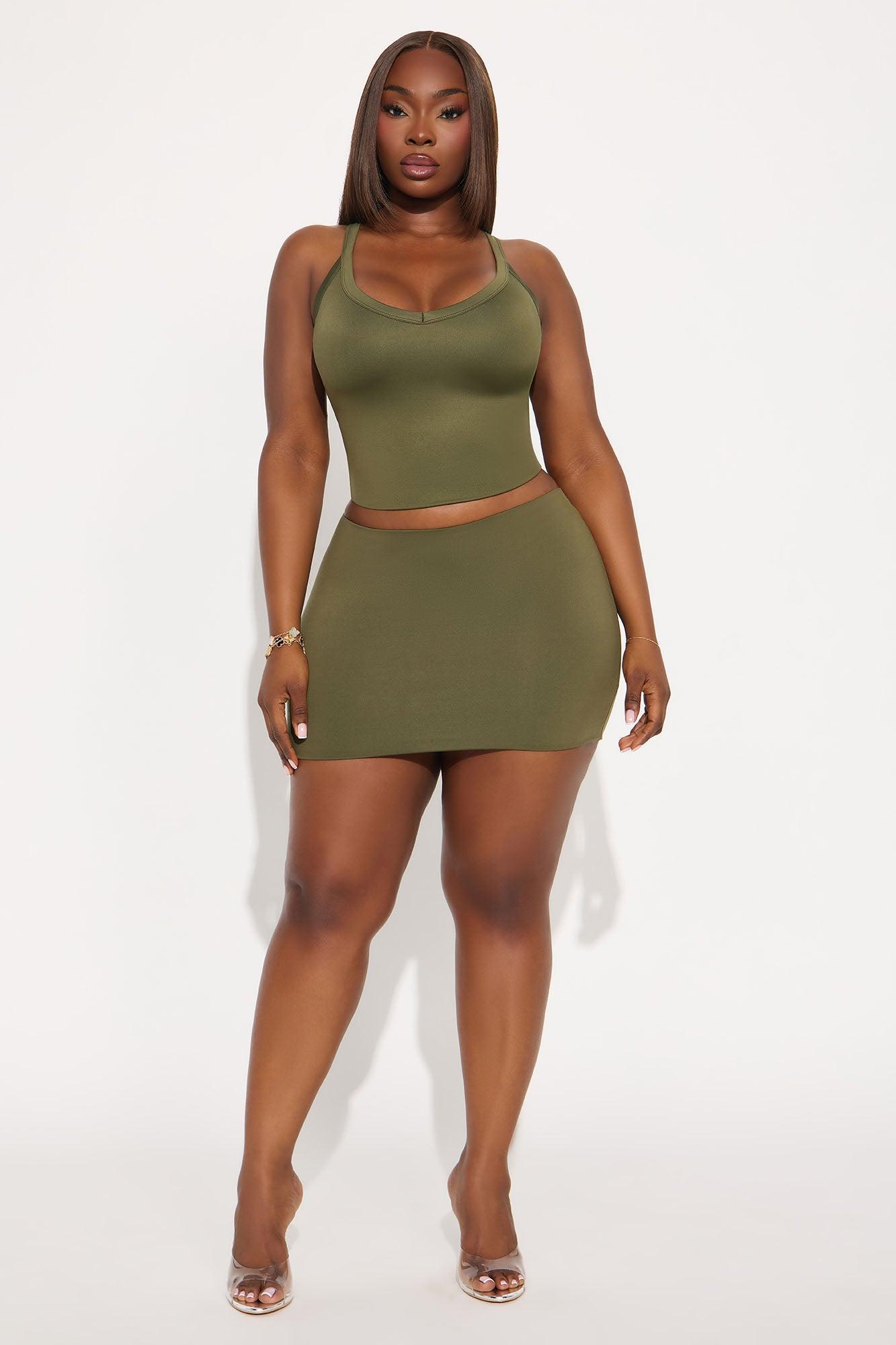 Contour Double Lined V-Neck Tank Top - Military Green Female Product Image