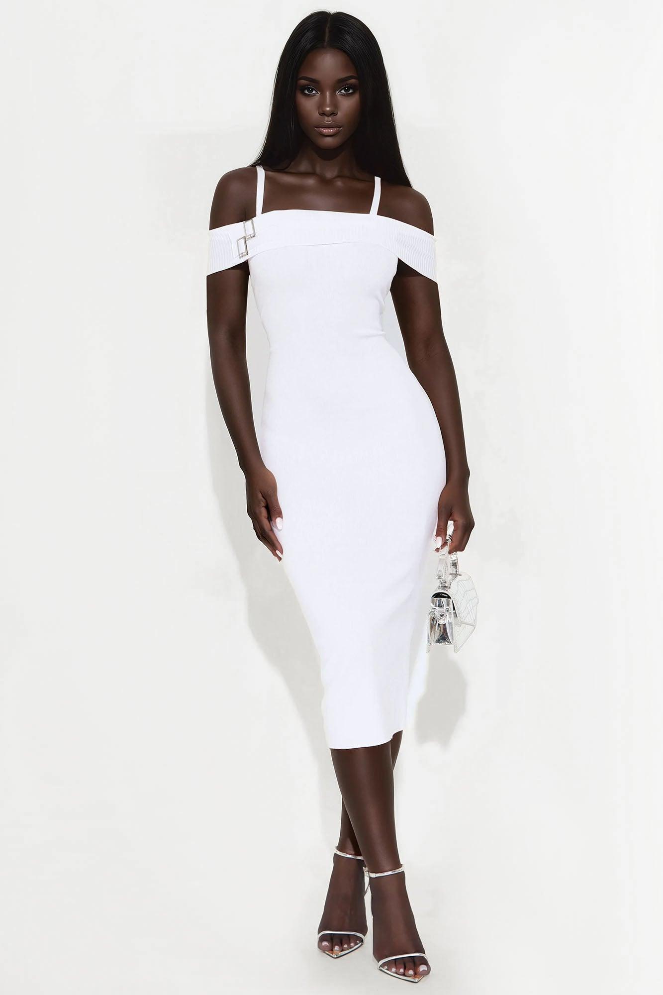 Belinda Cold Shoulder Sweater Midi Dress - White Female Product Image