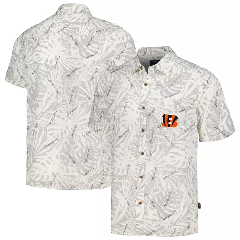 Men's Margaritaville Cream Cincinnati Bengals Sand Washed Monstera Print Party Button-Up Shirt, Size: XL, Beige Product Image