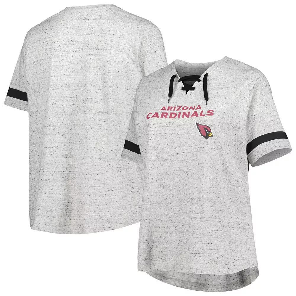 Women's Heather Gray Arizona Cardinals Plus Size Lace-Up V-Neck T-Shirt, Size: 4XL, Grey Product Image