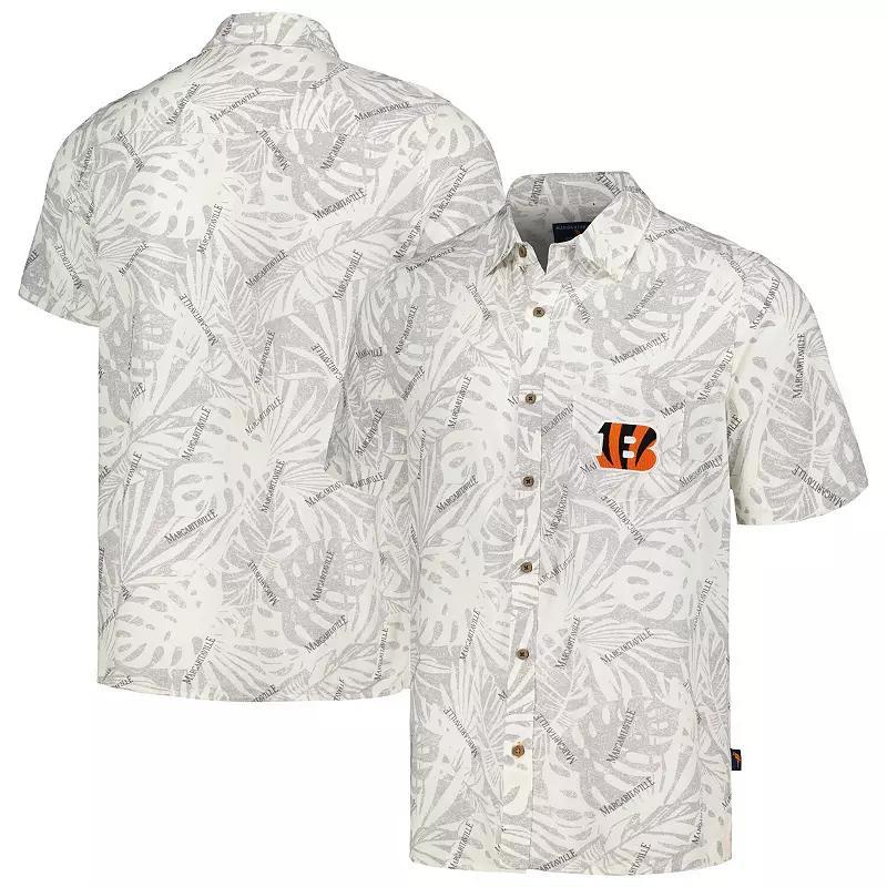 Men's Margaritaville Cream Cincinnati Bengals Sand Washed Monstera Print Party Button-Up Shirt, Size: XL, Beige Product Image