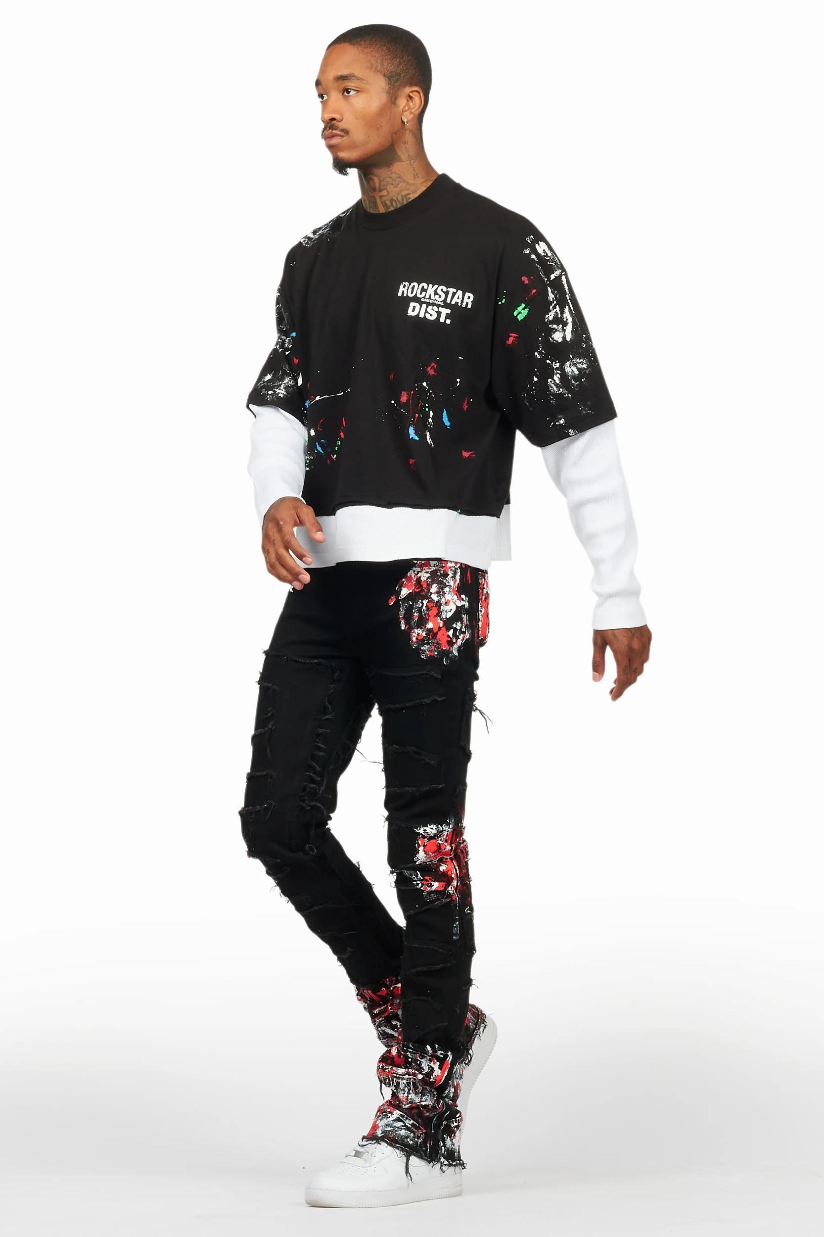 Kodak Black/Red Painter Stacked Flare Fringe Jean Male Product Image