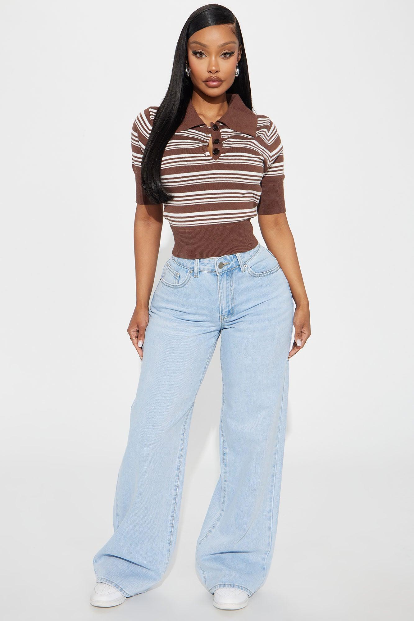 Smart And Cute Striped Sweater - Brown Product Image
