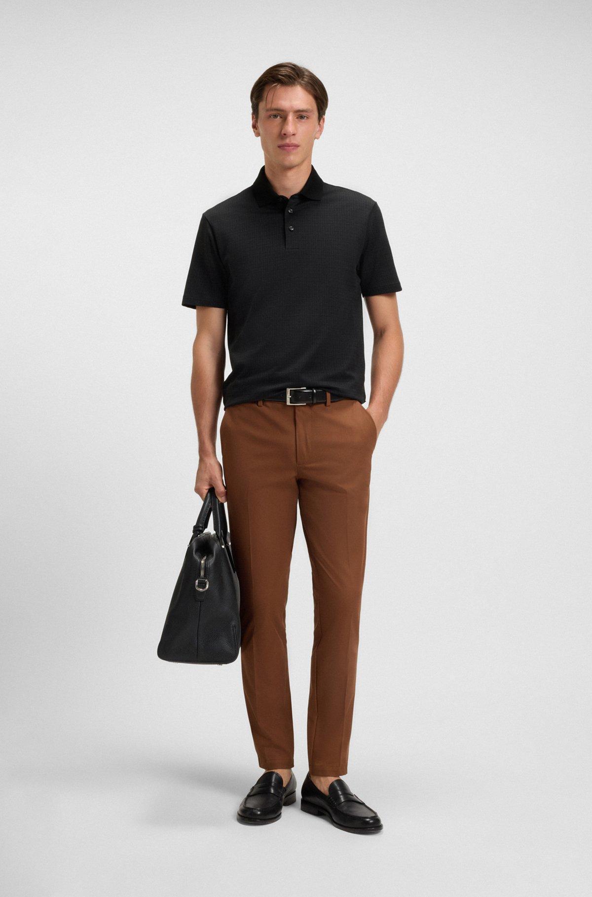 Mercerized-cotton polo shirt with grid pattern Product Image