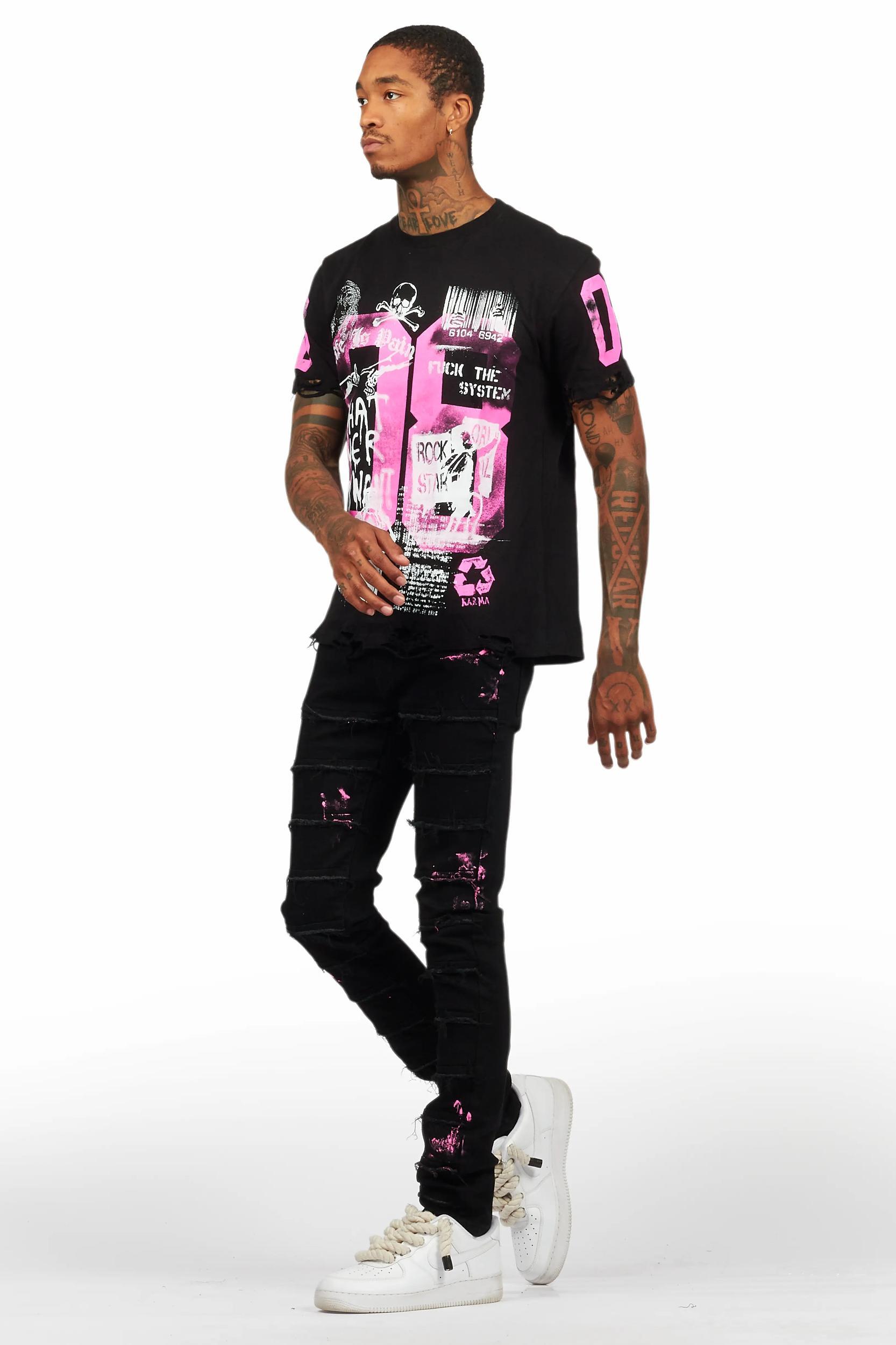 Grill Black/Pink T-Shirt/Slim Fit Jean Set Male Product Image