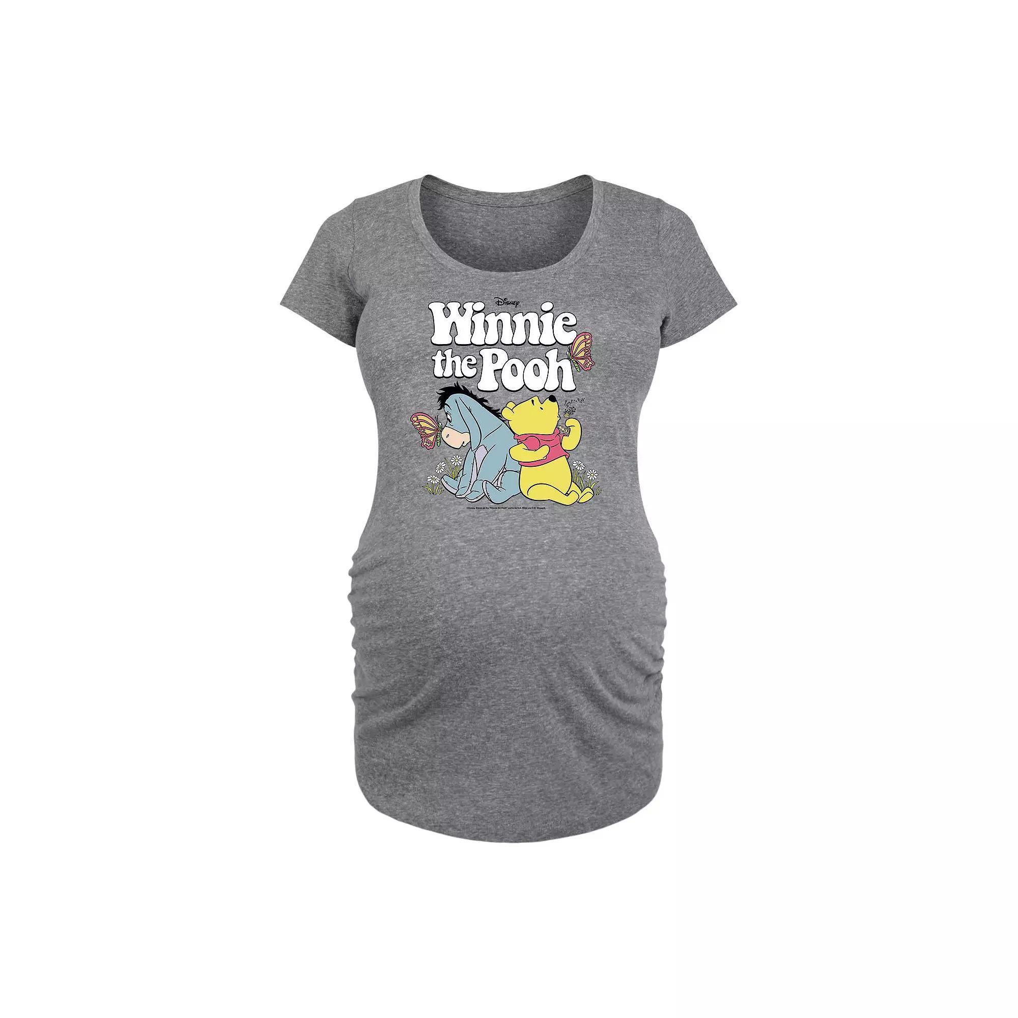Disneys Winnie the Pooh Eeyore and Pooh Maternity Retro Graphic Tee, Womens Grey Gray Product Image