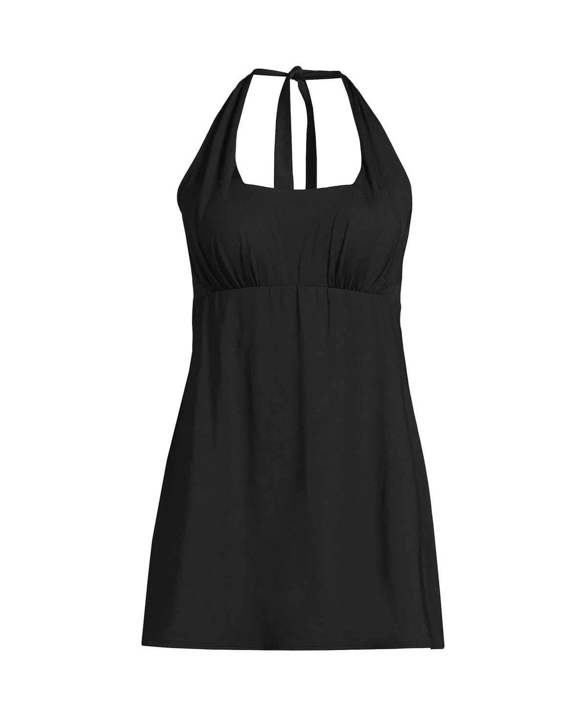 Women's Lands' End Chlorine Resistant Square Neck Halter Swim Dress, Size: Small, Black Product Image