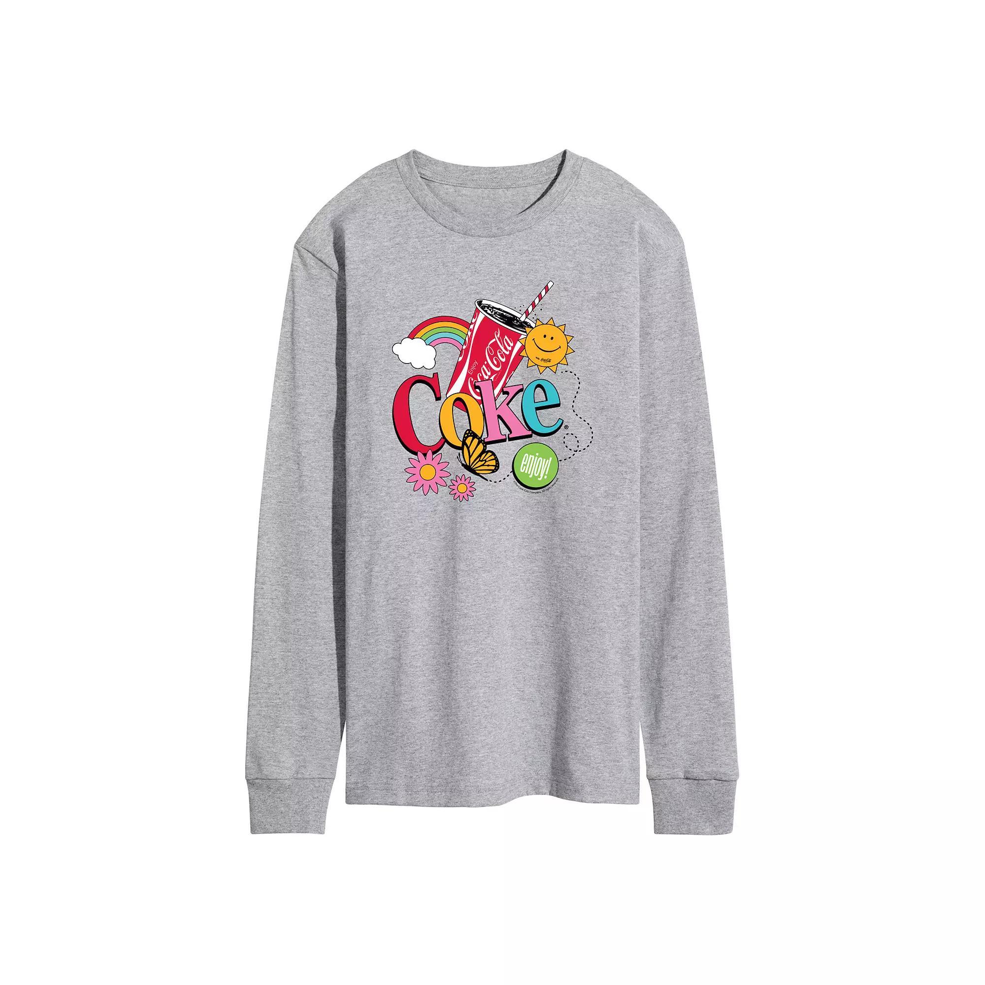 Mens Coke Colorful Coke Collage Long Sleeve Graphic Tee Grey Gray Product Image