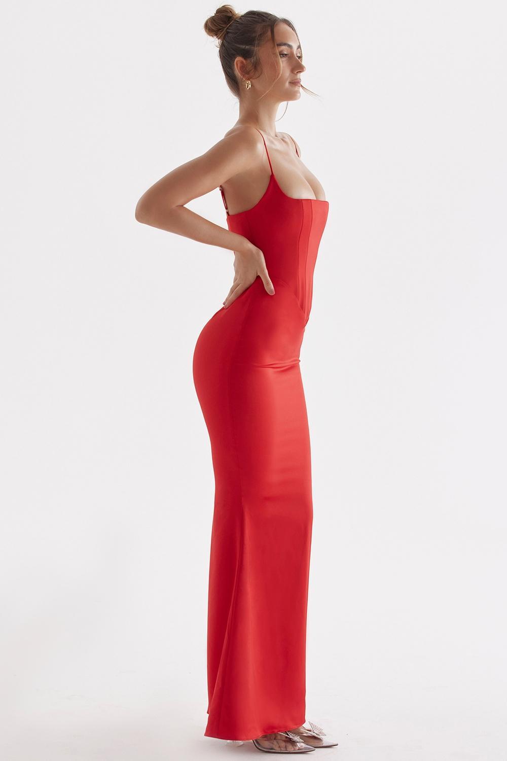 Olivette Crystal Satin Corset Maxi Dress Product Image