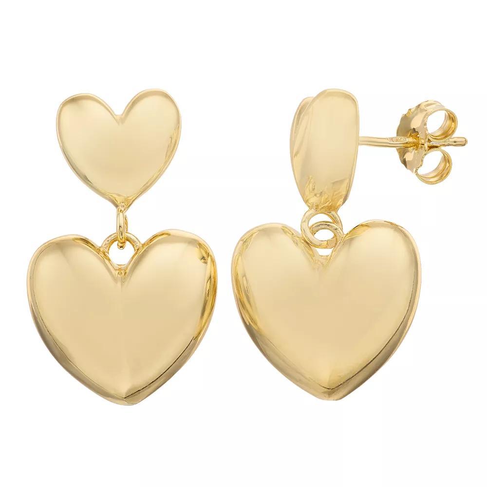 Sterling Silver Gold Tone Puff Heart Drop Earrings, Women's Product Image