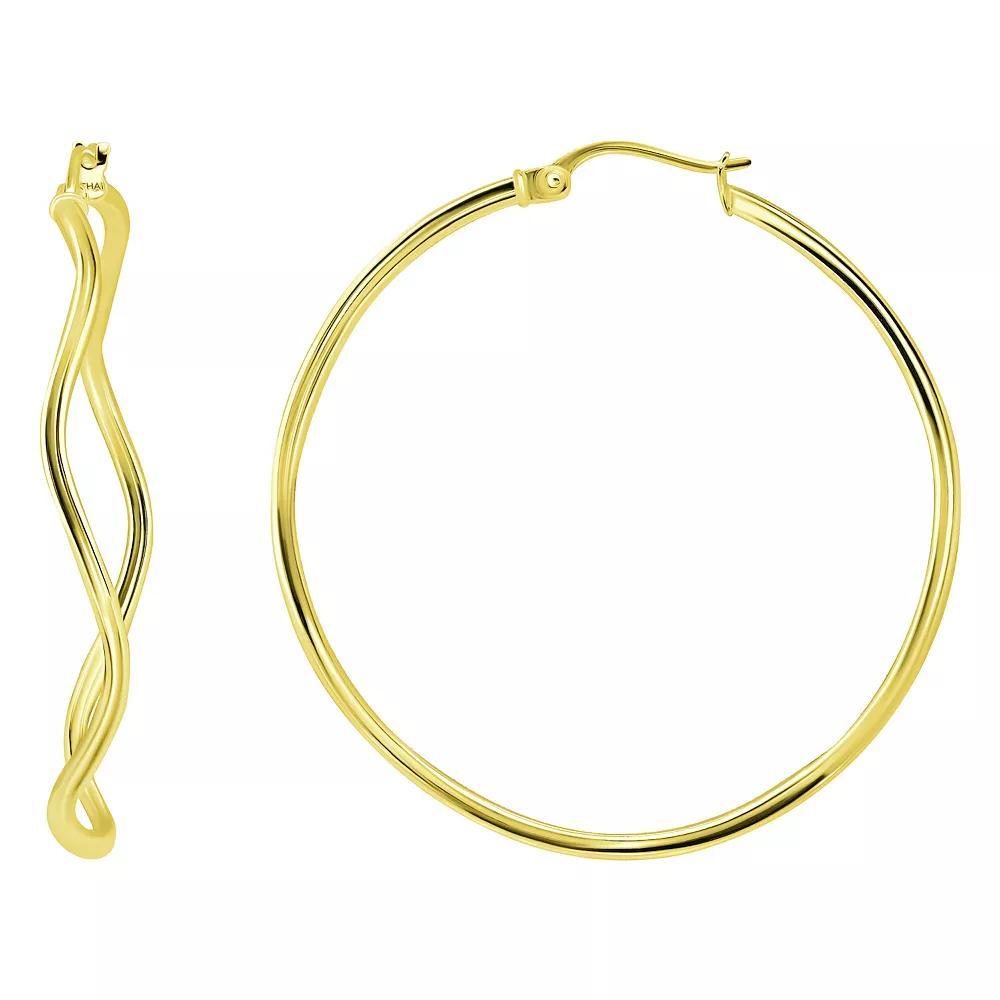 Aleure Precioso Sterling Silver Wavy Hoop Earrings, Women's, Silver Tone Product Image