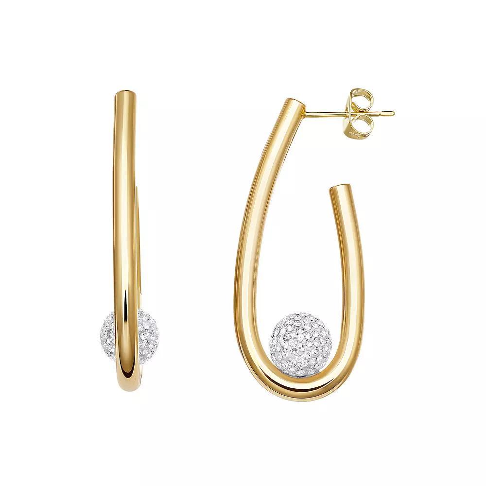 Redorn 18k Gold Flash-Plated Recycled Brass Crystal Fireball J-Hoop Earrings, Women's, Gold Tone Clear Product Image