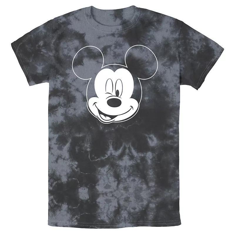 Men's Disney Mickey Mouse Large White Outline Winking Face Bomabrd Wash Tee, Size: Small, Black Grey Product Image