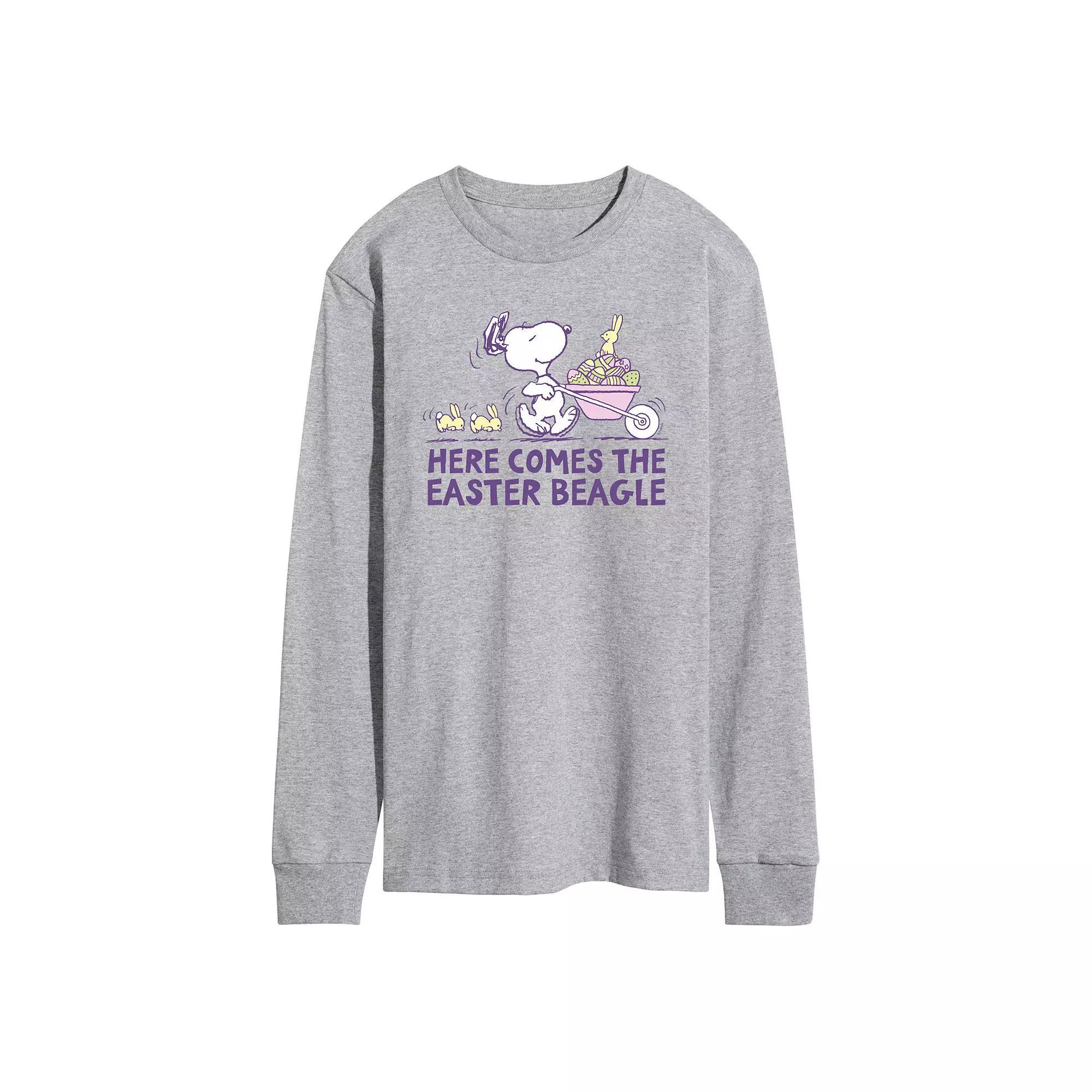 Men's Peanuts Easter Bunny's Helper Long Sleeve Graphic Tee, Size: Large, Grey Gray Product Image