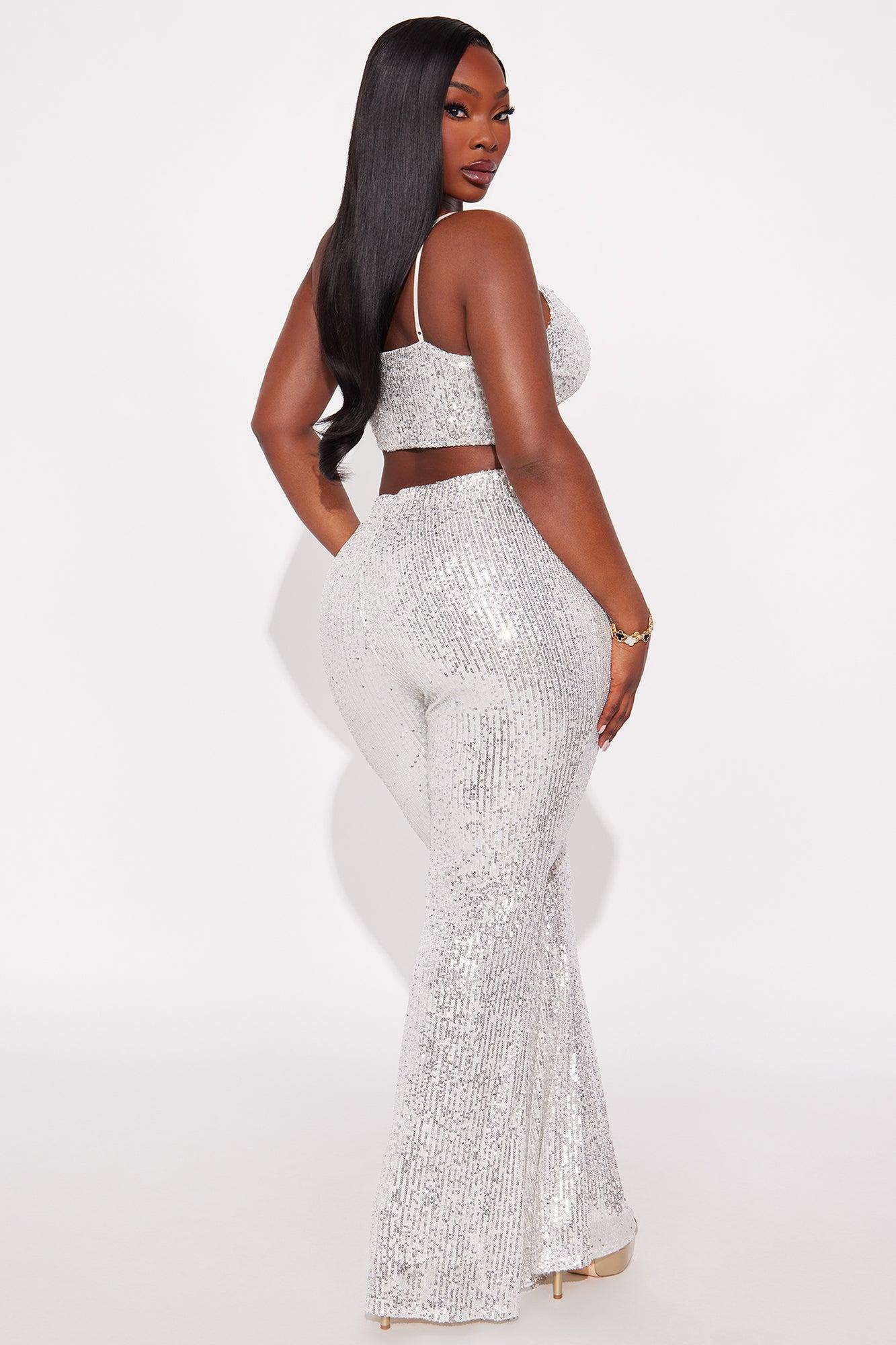 Spotlight Ready Sequin Pant Set - Silver Product Image