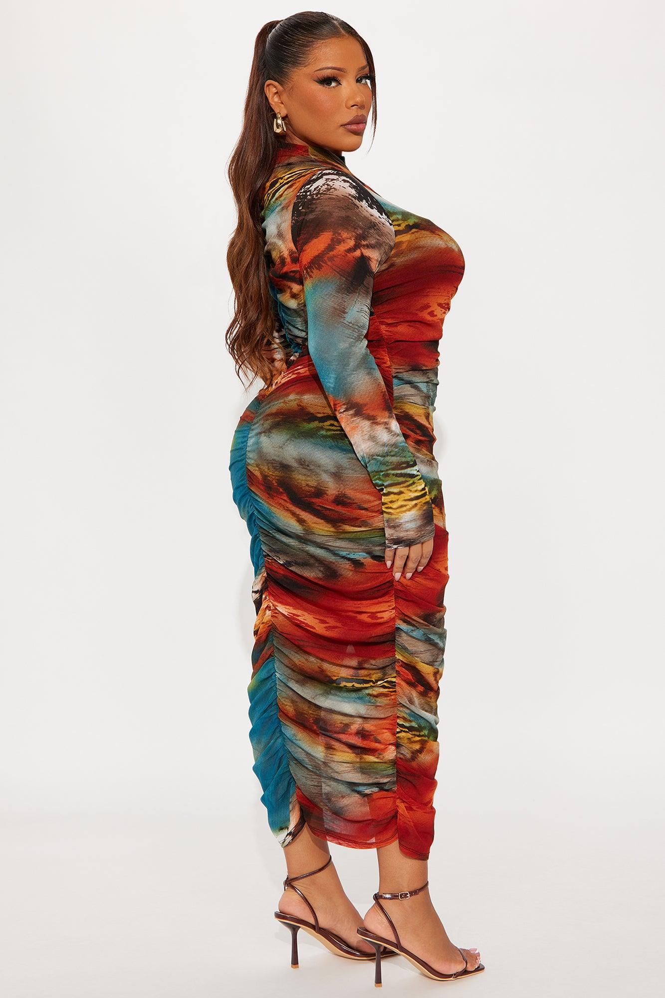 Marlena Mesh Ruched Midi Dress - Multi Color Product Image