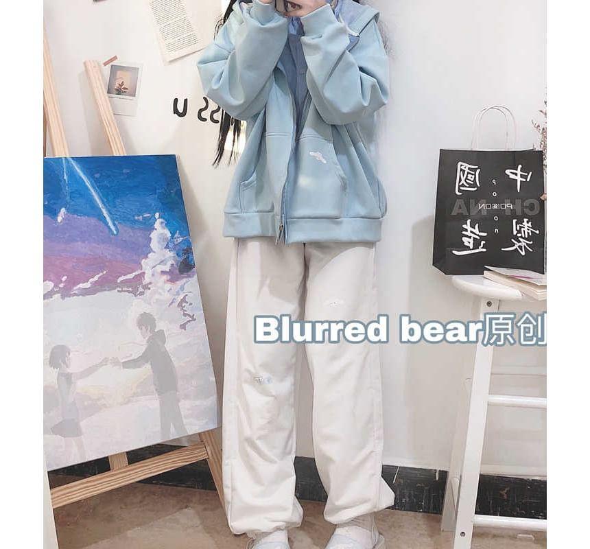 Plain Zip-Up Hoodie Product Image