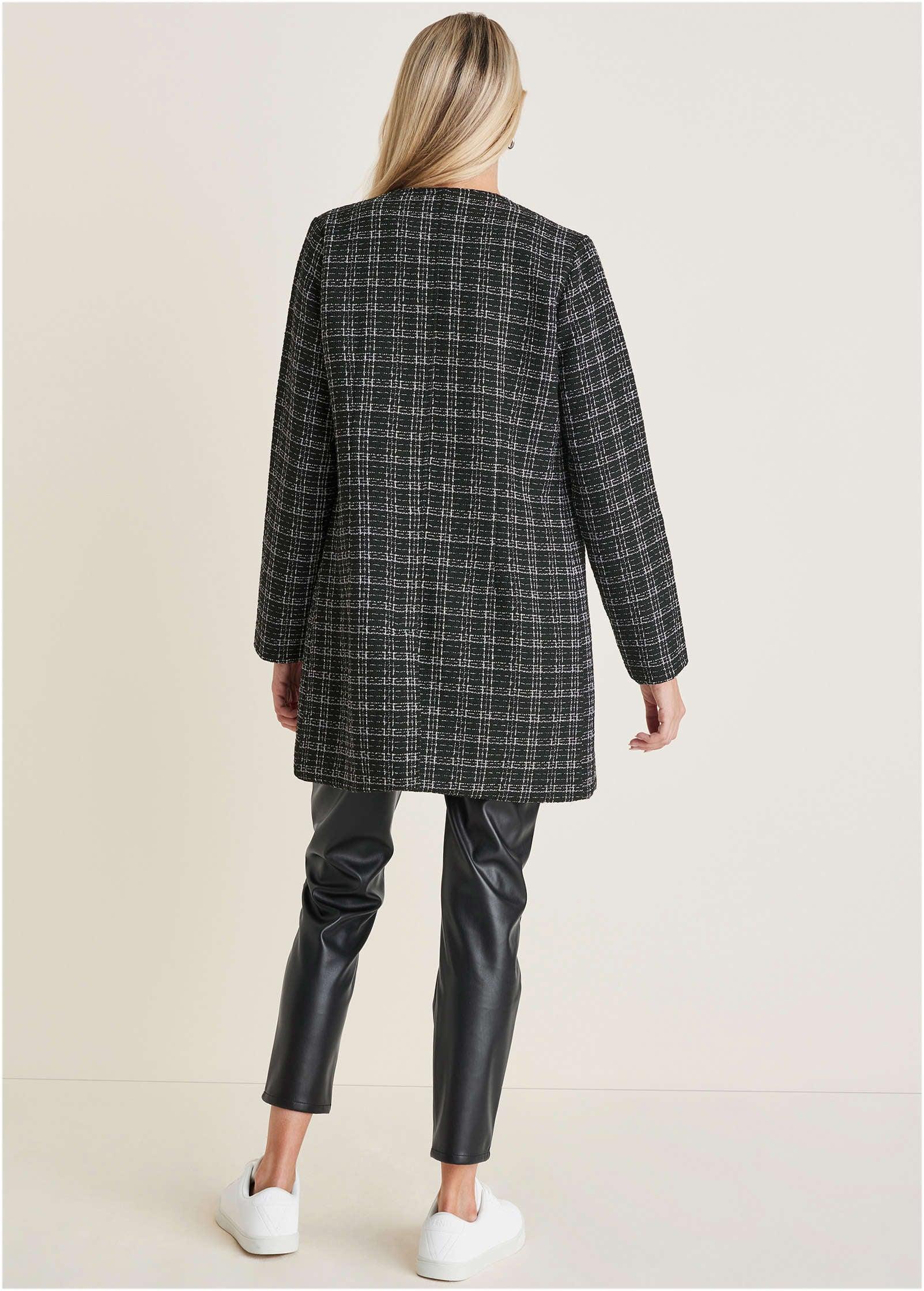 Tweed And Faux-Leather Coat - Black & White Product Image