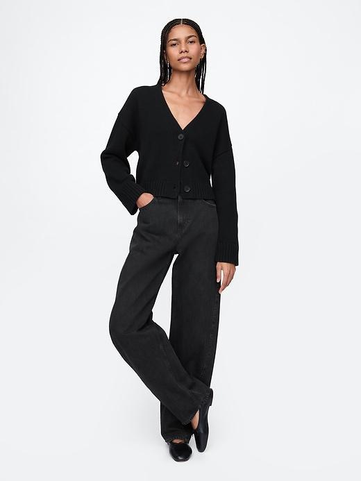 100% Cotton Cropped V-Neck Cardigan Product Image