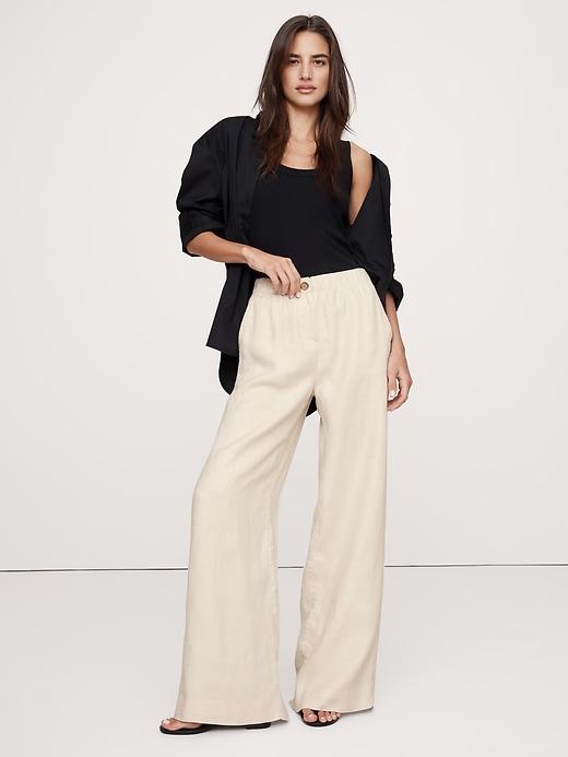 High-Rise Wide-Leg Linen Pull-On Pant Product Image