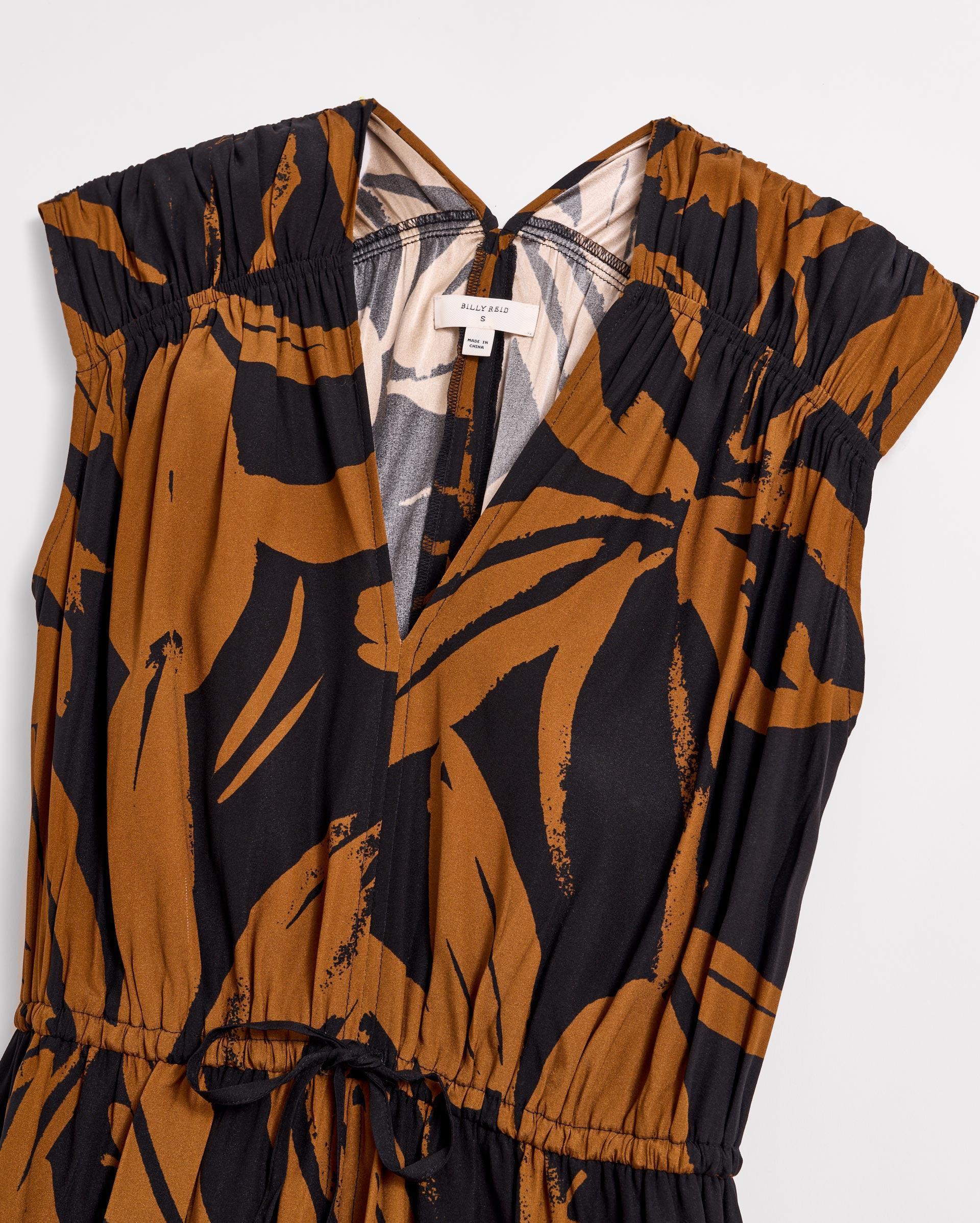Silk Brush Stroke V-Neck Maxi Dress -  Product Image