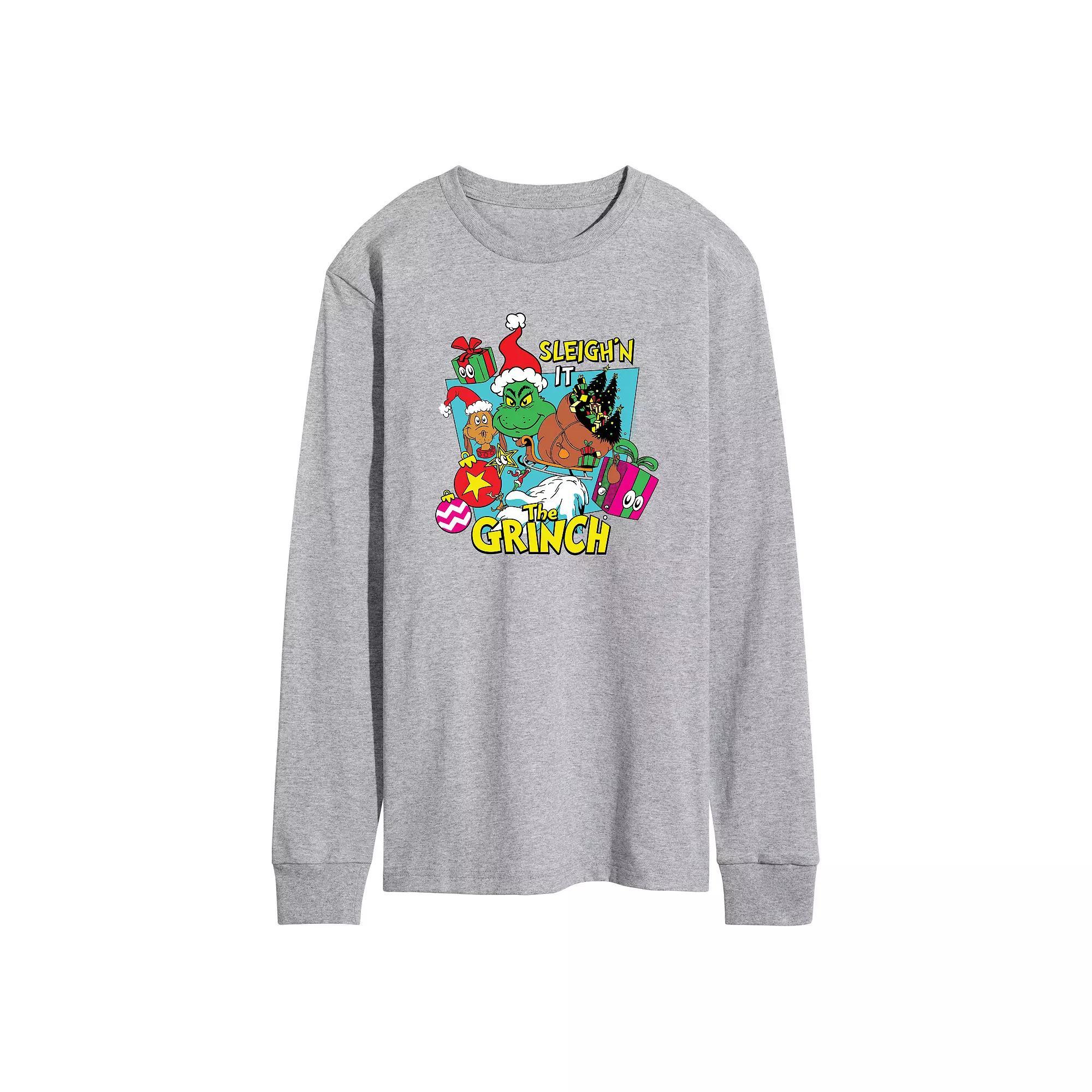 Mens Dr. Seuss The Grinch Sleighn It Long Sleeve Graphic Tee Grey Gray Product Image