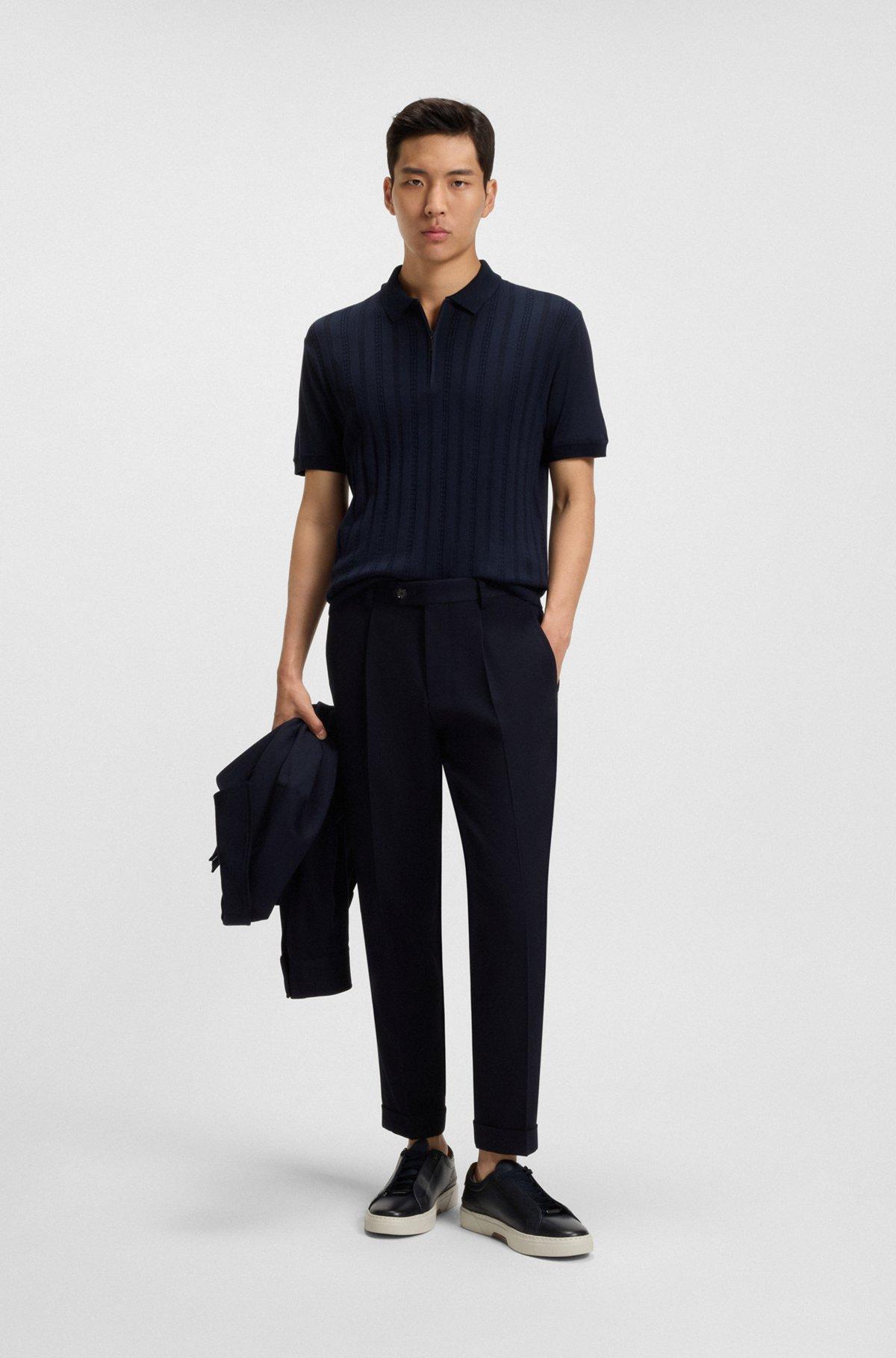 Cotton-silk knit polo with cabled front Product Image