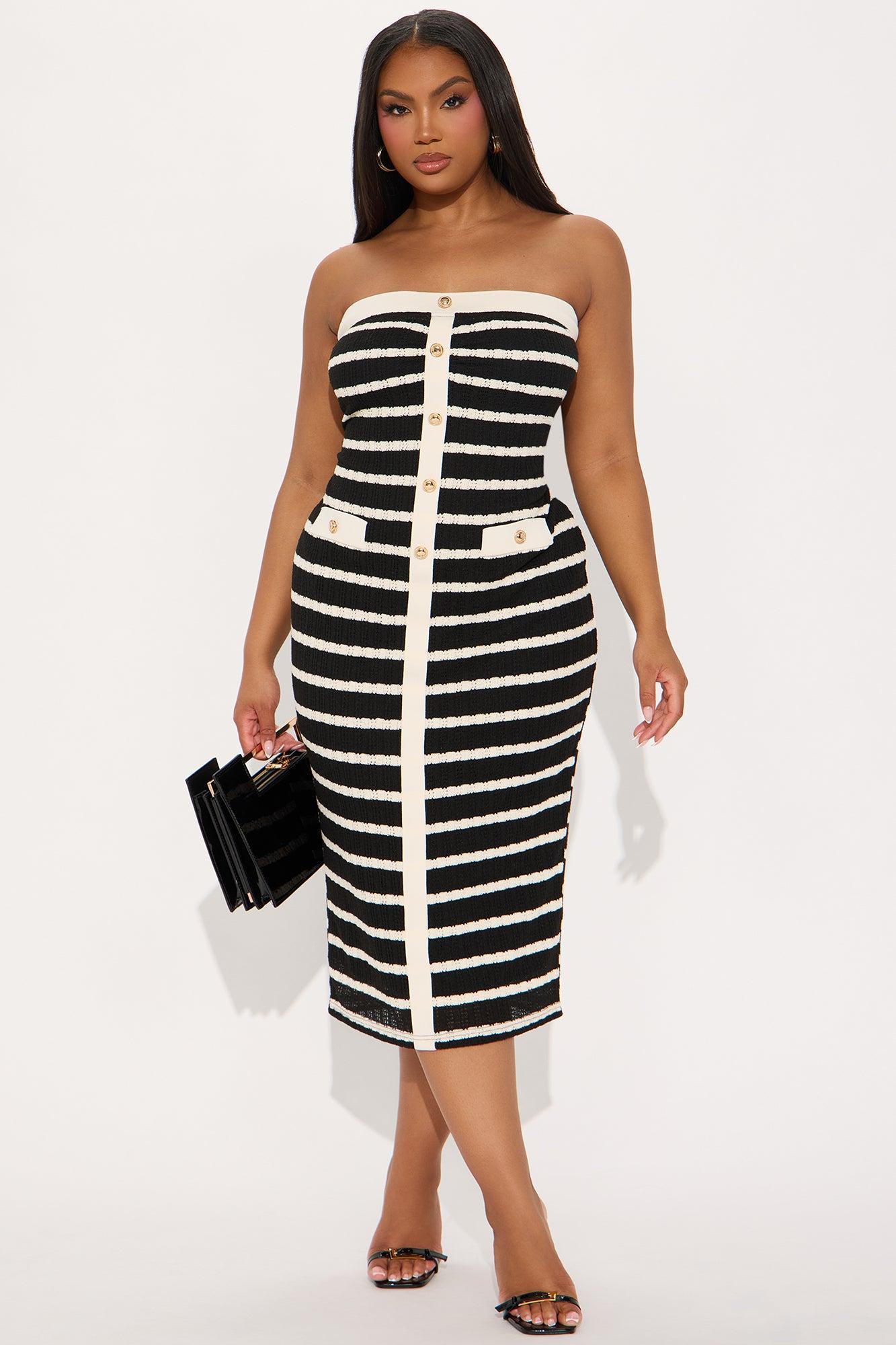 Living For It Striped Crochet Midi Dress - Black/combo Product Image