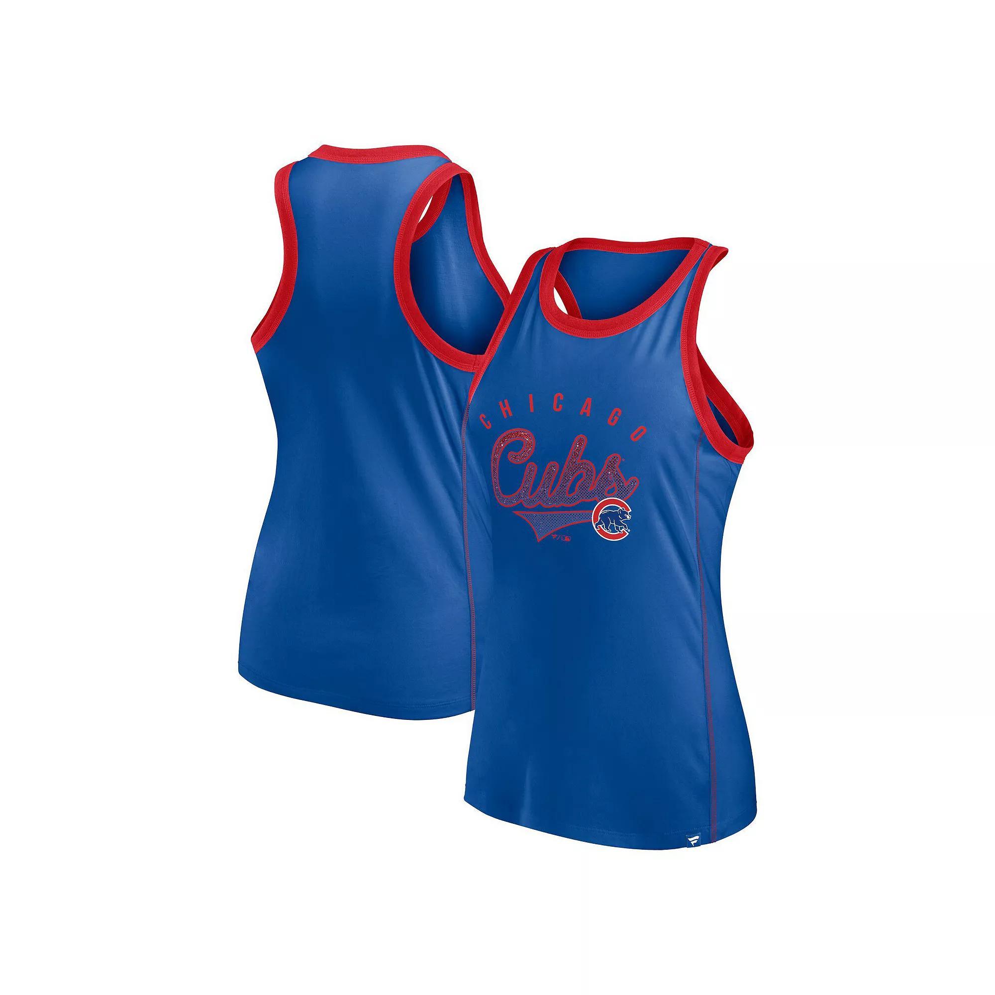 Women's Fanatics Branded Royal Chicago Cubs Tailsweep Fashion Racerback Rhinestone Tank Top, Size: Small, Blue Product Image