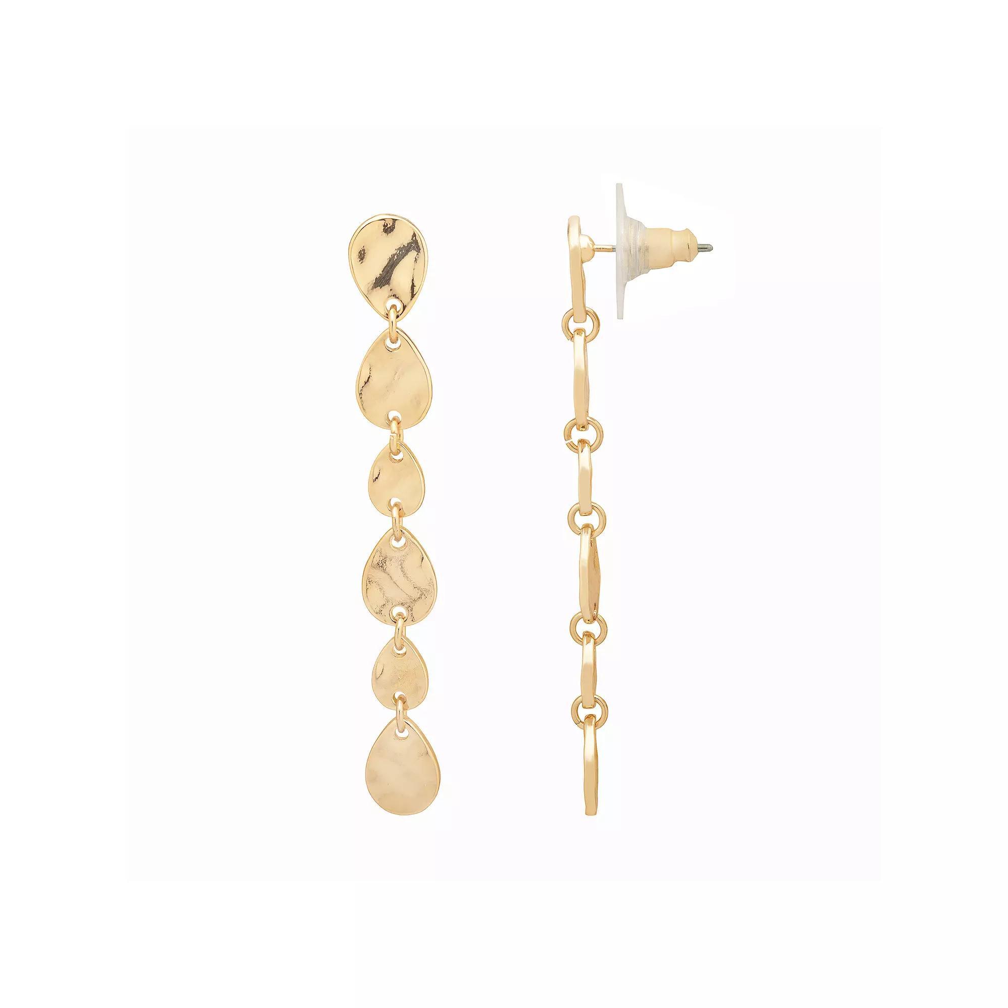 Emberly Gold Tone Textured Teardrop Linear Drop Earrings, Women's, None Product Image
