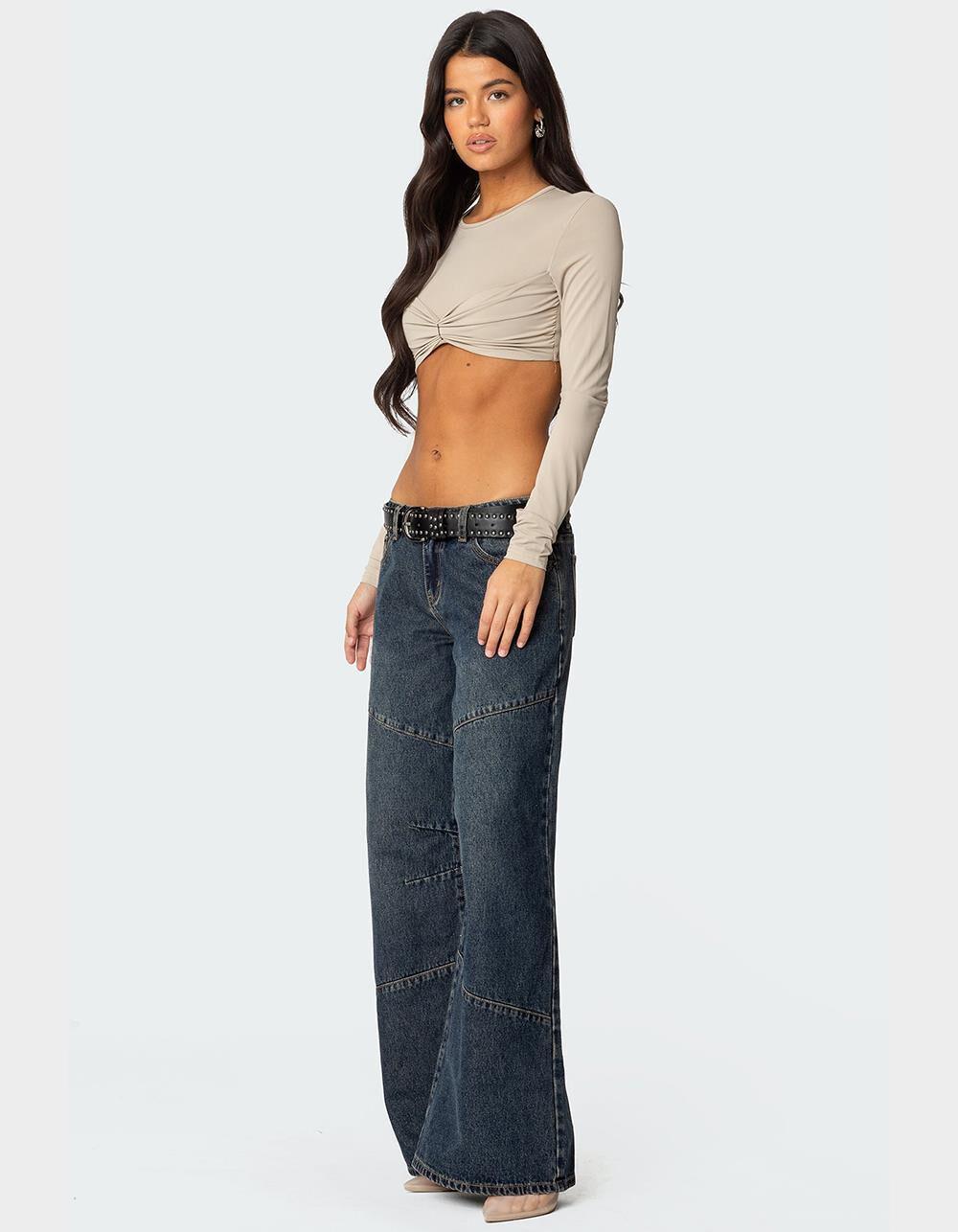 EDIKTED Gathered Long Sleeve Crop Top Product Image