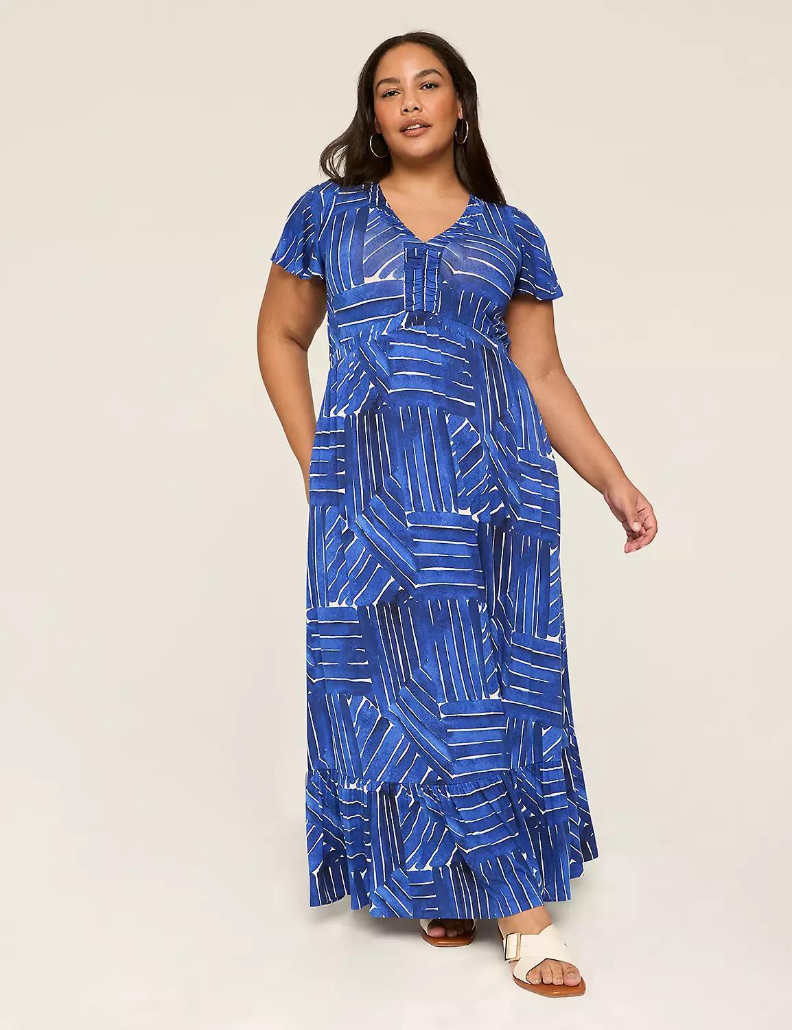 Flutter-Sleeve V-Neck Jersey Maxi Dress Product Image