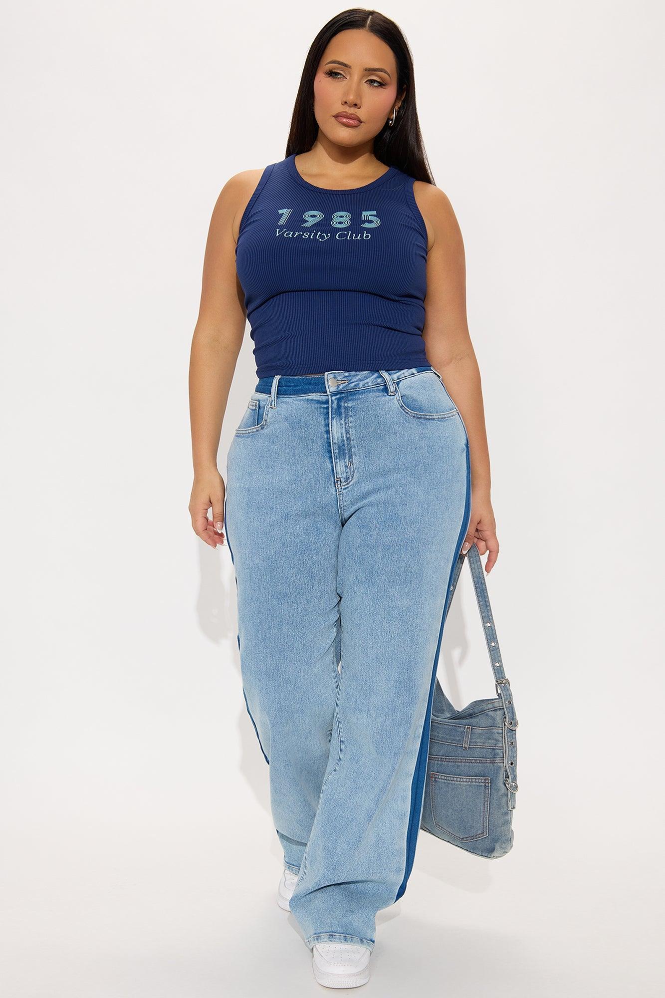 Ma Cherie Two Tone Straight Leg Jeans - Light Wash Product Image