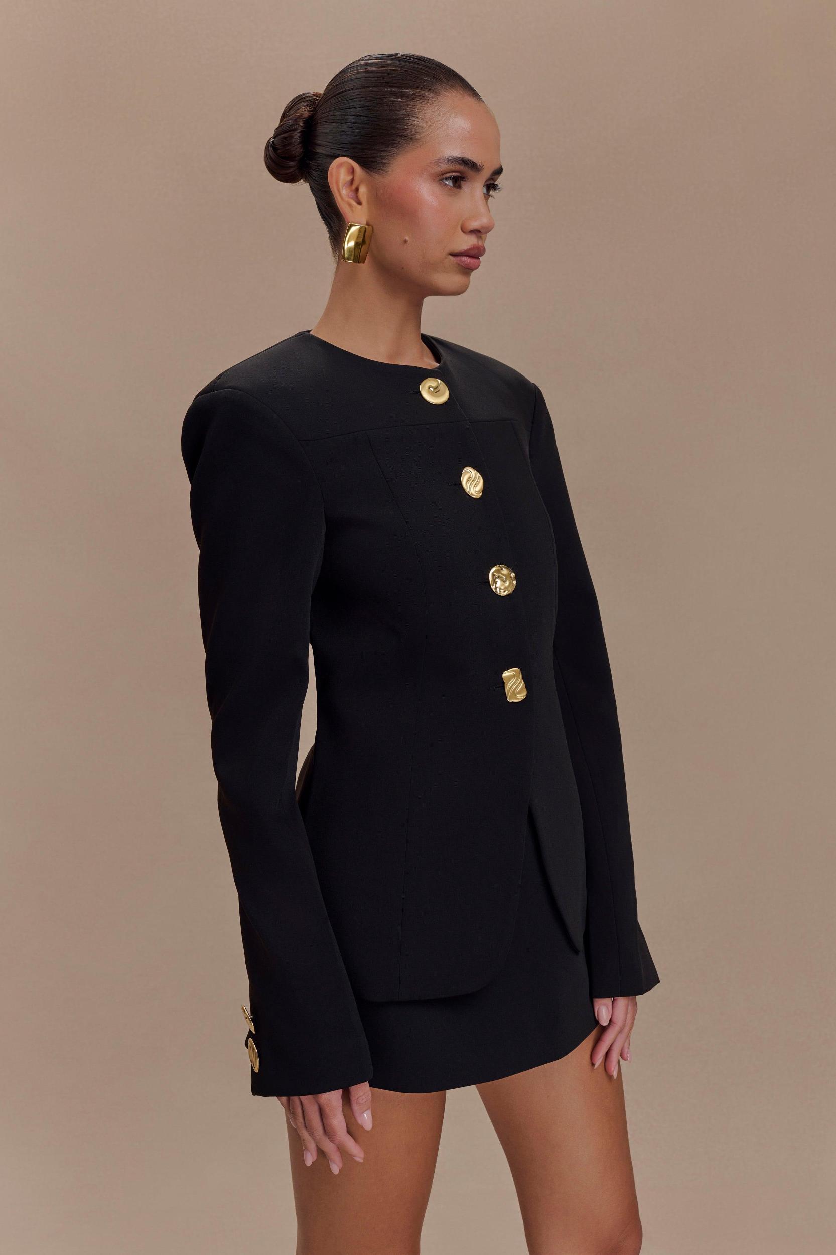 Asia Mixed Button Blazer - Black Product Image