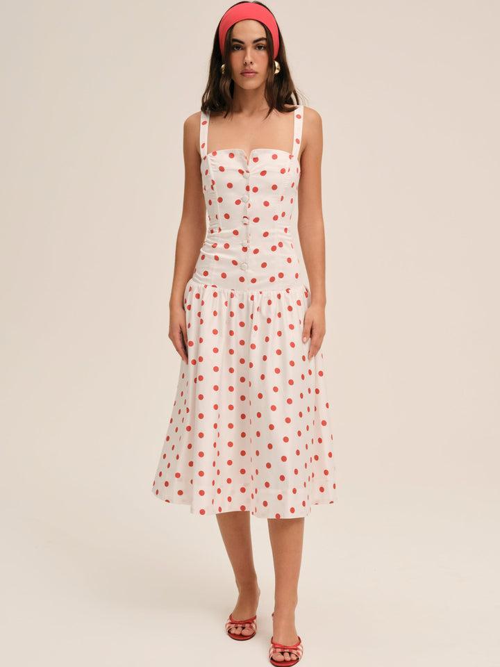 Red Dot Midi Dress — White Product Image