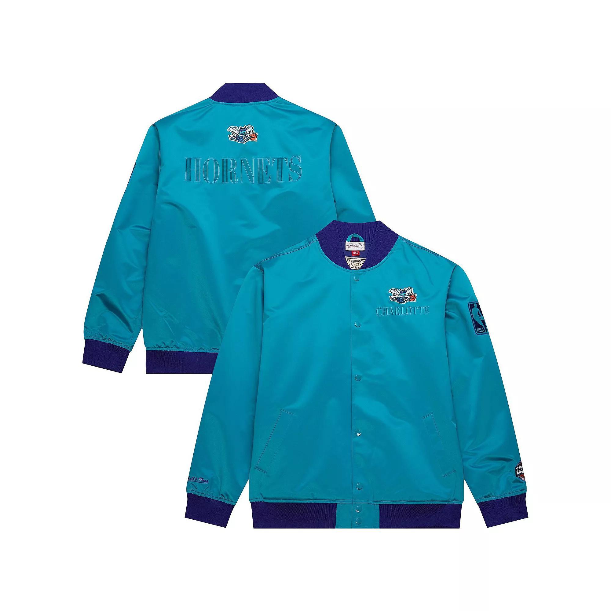 Men's Mitchell & Ness Teal Charlotte Hornets Hardwood Classics Team OG 3.0 Lightweight Satin Full-Snap Jacket, Size: Medium, Chr Blue Product Image