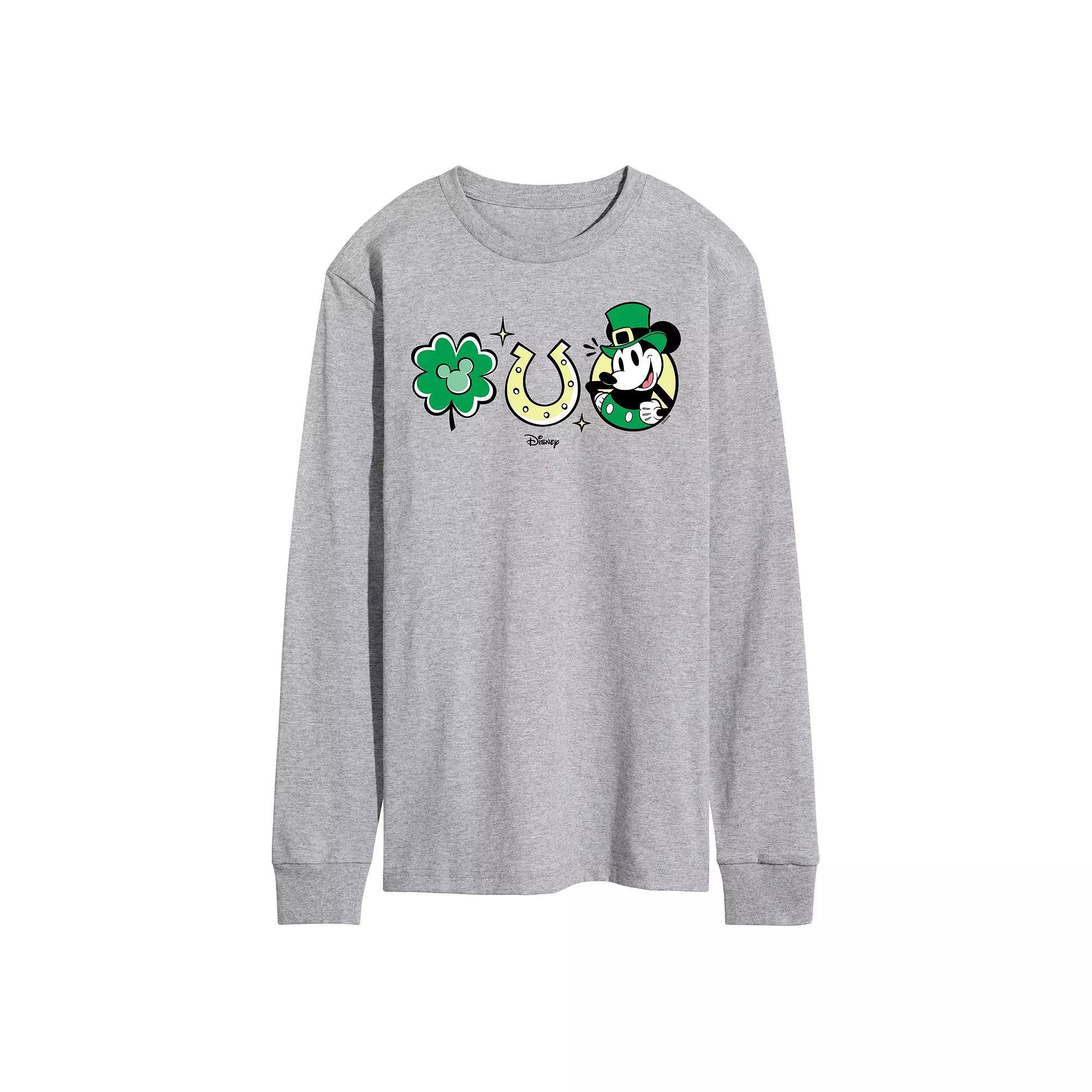 Disney's Mickey Mouse Men's St Patrick's Icons Long Sleeve Graphic Tee, Size: XXL, Grey Gray Product Image